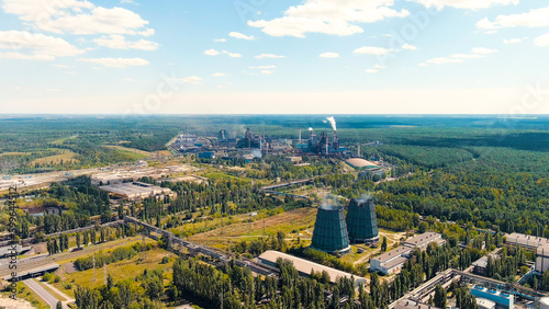 Lipetsk, Russia. Iron and Steel Works. Left Bank District, Aerial View