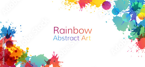 Rainbow abstract creative banner from paint splashes.