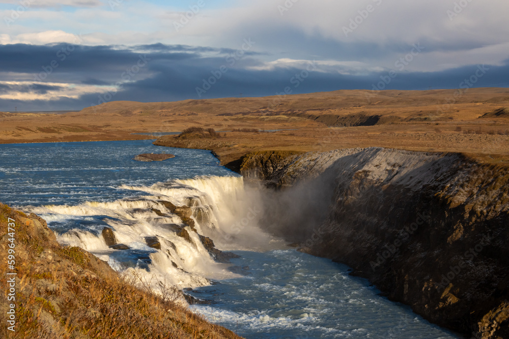 Gullfoss waterfall in the late afternoon, Iceland Gullfoss waterfall in the late afternoon, Iceland