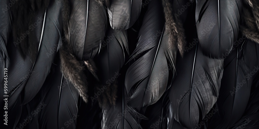 Obraz premium AI Generated. AI Generative. Photo realistic black feathers pattern background texture. Ellegant aesthetics luxury vibe. Graphic Art