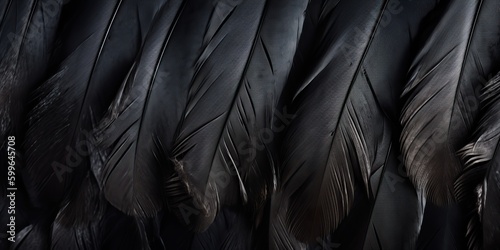 AI Generated. AI Generative. Photo realistic black feathers pattern background texture. Ellegant aesthetics luxury vibe. Graphic Art
