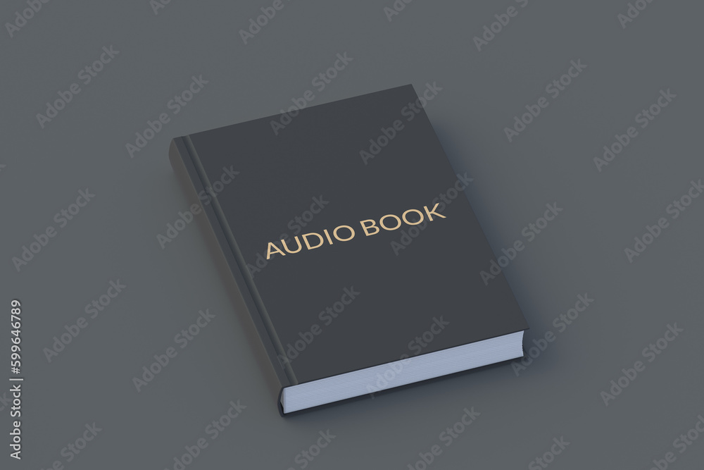 Audiobook concept with inscription on book. Modern technology. Sound literature. 3d render Audiobook concept with inscription on book. Modern technology. Sound literature. 3d render