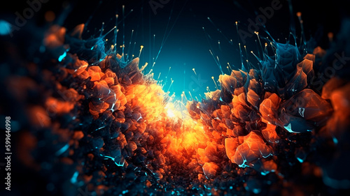 Abstract orange and blue light effects in an illustration. Generative AI © Aram