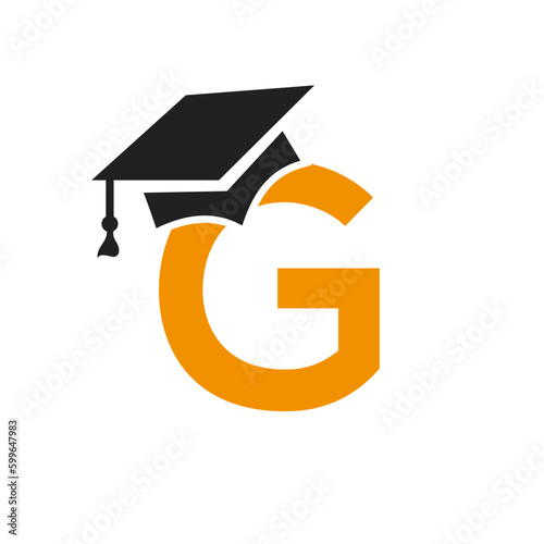 Initial Letter G Education Logo Design Combine With Graduation Hat Icon Vector Template