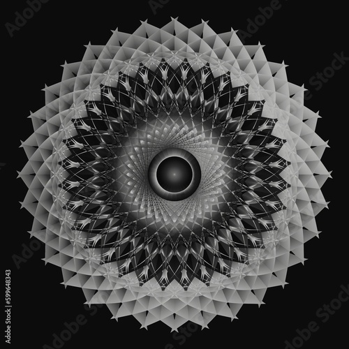 tile and fabric pattern consisting of three-dimensional motifs in the form of flowers in gray color