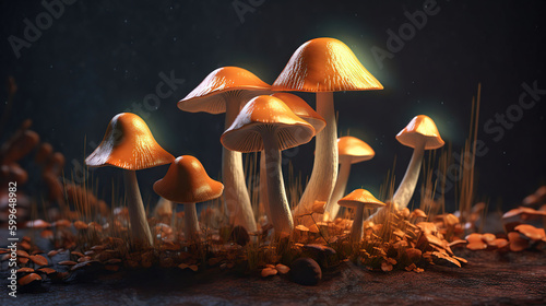 Psilocybin mushrooms, 3D illustration. AI Generative photo