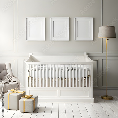 mock up poster frame in modern interior background, living room, Art Deco style, 3D render, 3D illustration