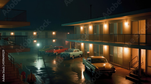 Motel on a night. Generative AI © Andrii 