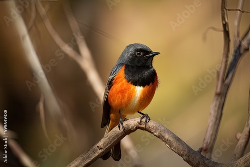 male redstart bird on tree branch, showing off its colorful plumage, created with generative ai