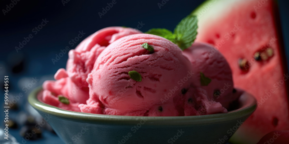 tasty watermelon ice cream close-up, Generative AI tasty watermelon ice cream close-up, Generative AI