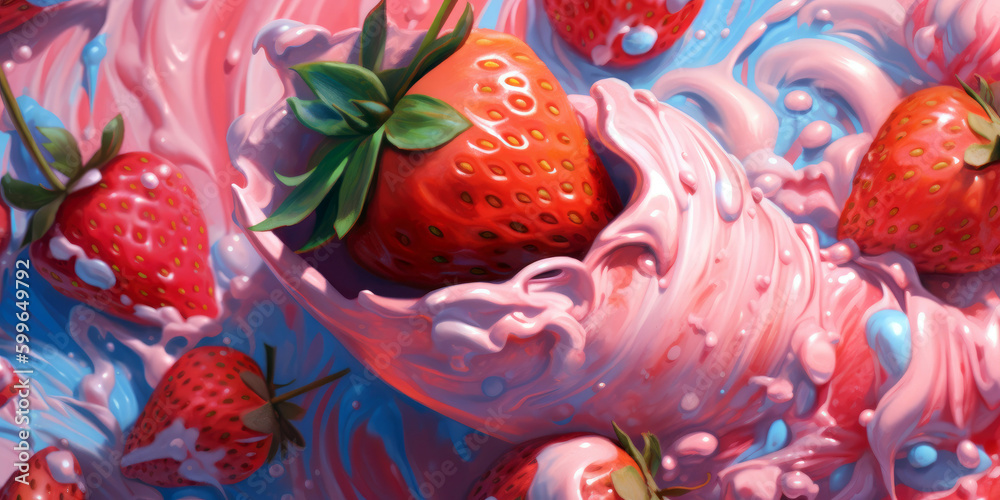 tasty strawberry ice cream close-up, Generative AI