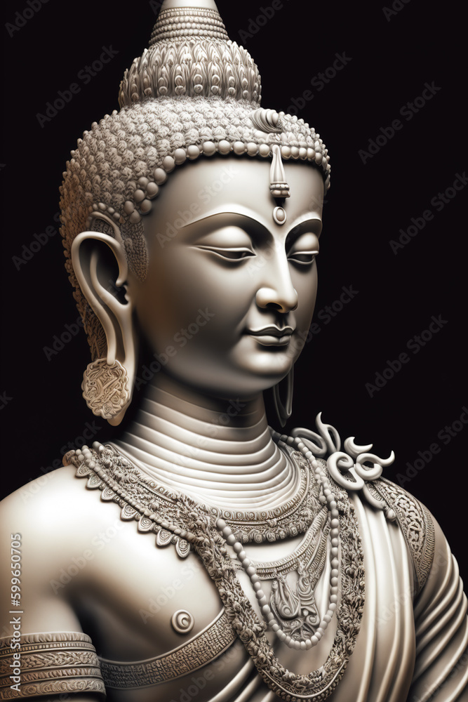 Statue Mahavir Jayanti on black background. Generative AI