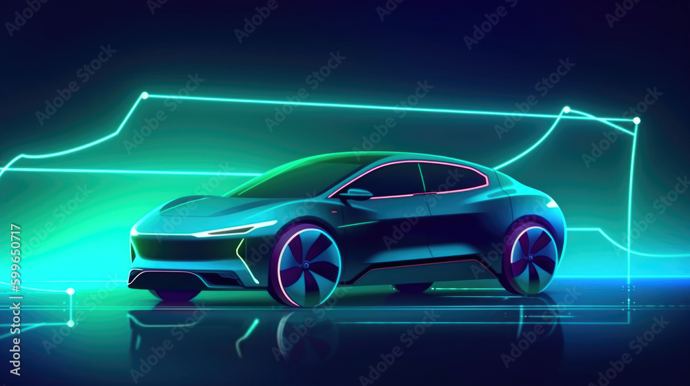 Electric futuristic car charging. Generative AI