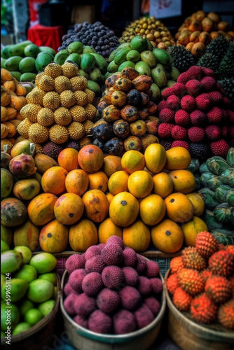 Fruits at the market. Generative ai

