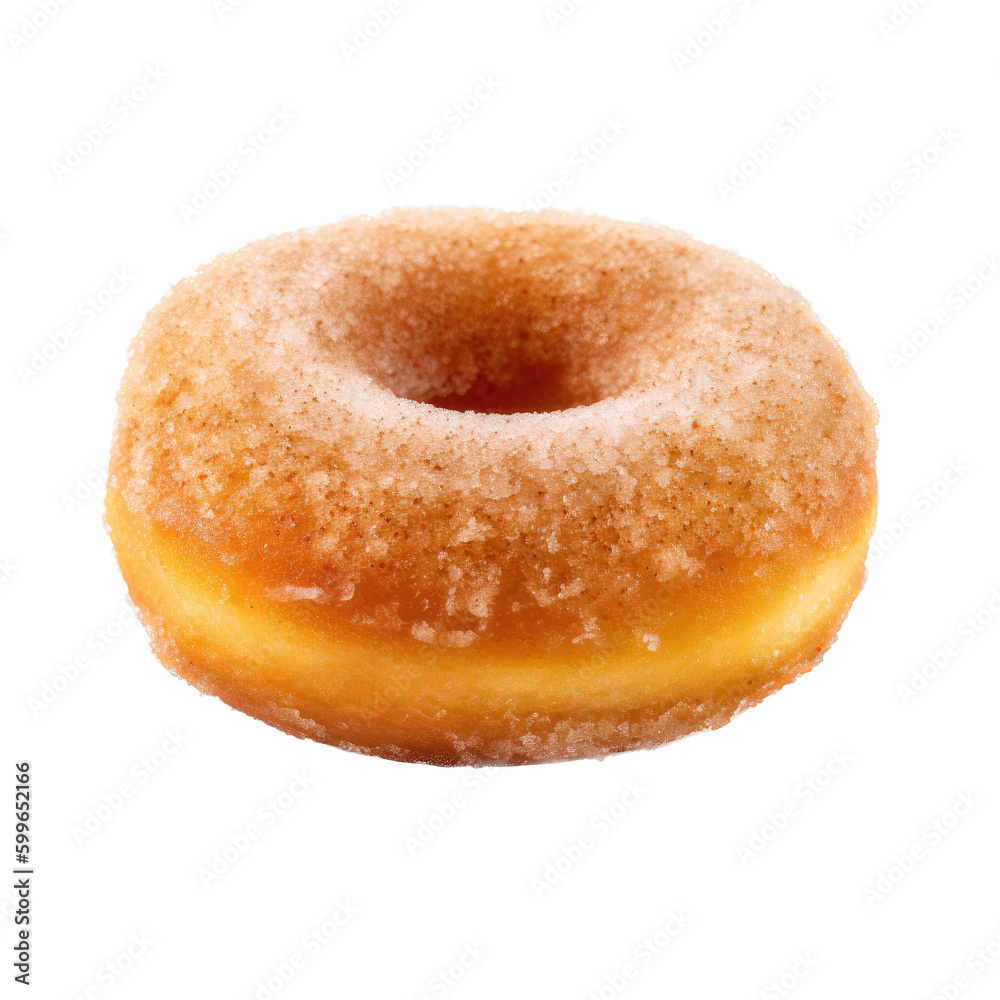  isolated donuts, sugar-covered, Food-themed, photorealistic illustrations on a transparent background cutout in PNG. Generative AI
