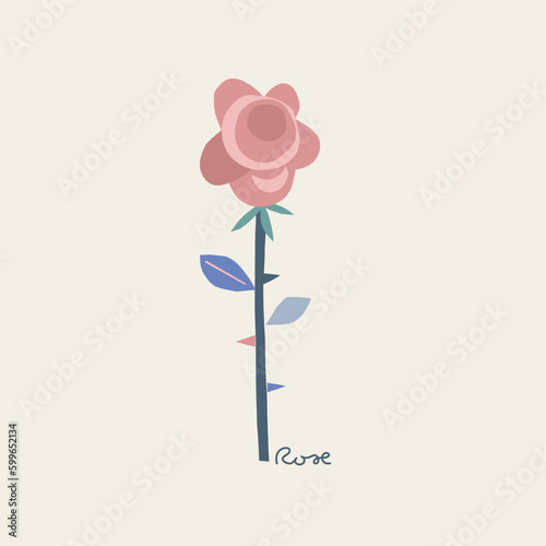 Abstract shape cutouts rose flower vector illustration. Minimalistic decorative floral summer spring pre-made print poster design.