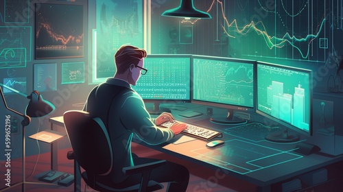 Man Working At Desk - Generative AI Illustration