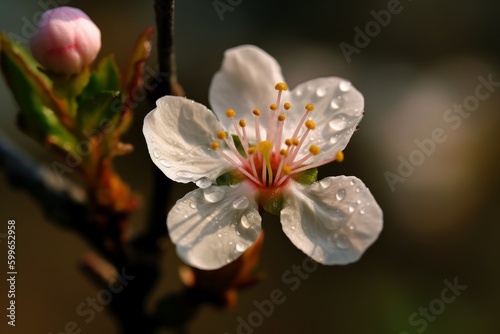 Cherry blossom in spring, close-up, macro photography, generative Ai