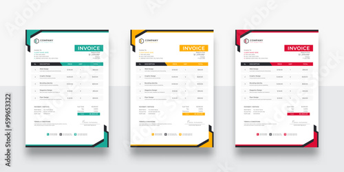 creative and modern Corporate Business Invoice design template. creative invoice Template Paper Sheet Include Accounting, Price, Tax, and Quantity. With color variation Vector illustration of Finance (ID: 599653322)