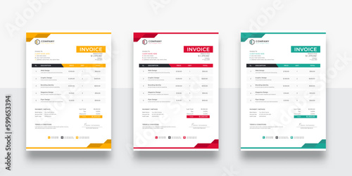 Abstract modern and Creative colorful business invoice template. creative invoice Template Paper Sheet Include Accounting, Price, Tax, and Quantity. (ID: 599653394)