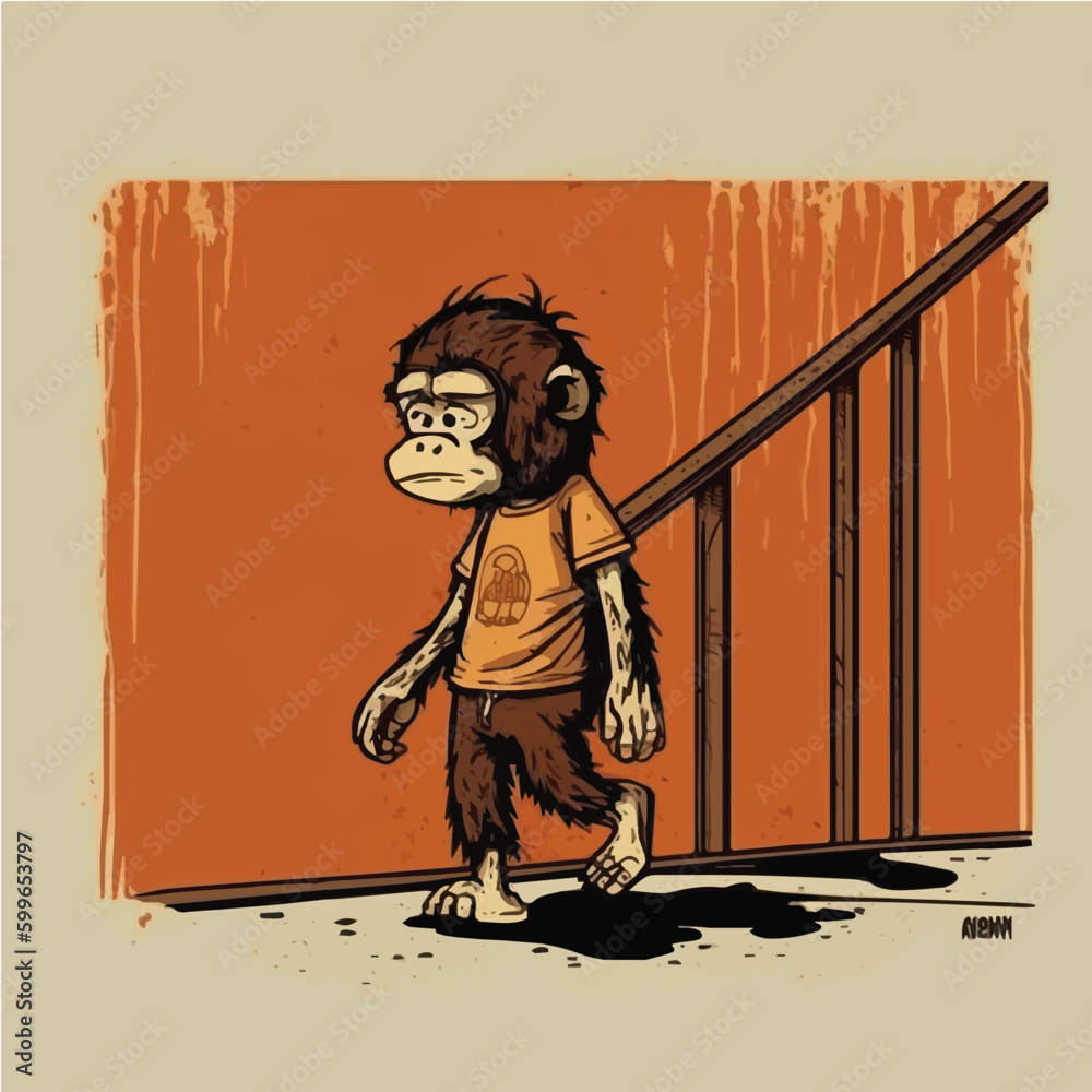 Obraz premium Vector illustration of a apocalyptic character Going to a zoo bay, hand-drawn, cartoonish, minimalist, comic 