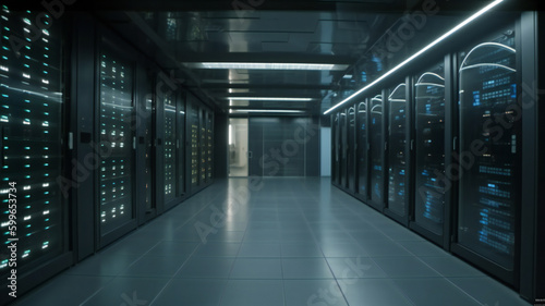 Server network technology, computer cyberspace, data connection room for hardware information system database security storage digital datacenter firewall hosting cloud infrastructure broadband power.