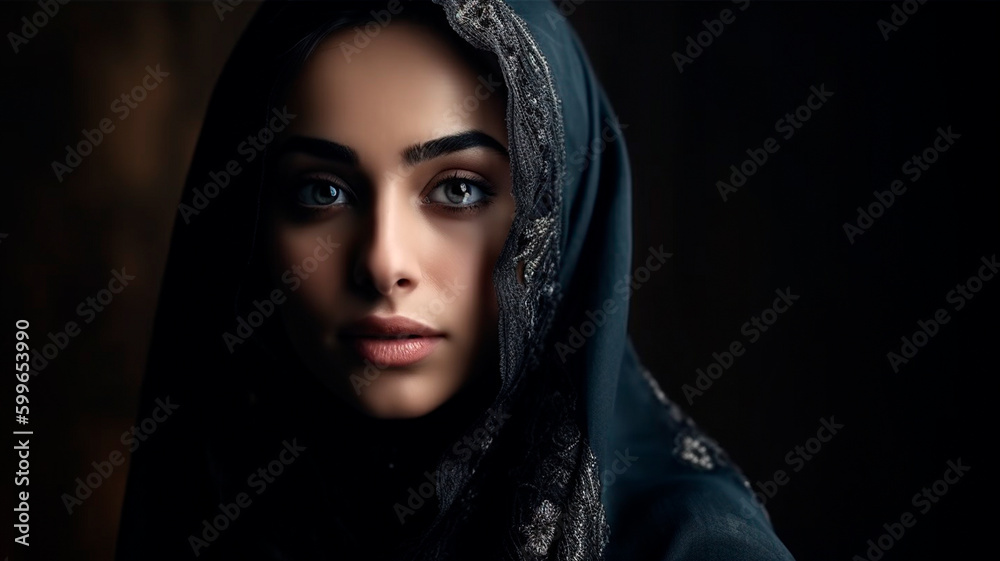 Portrait of a beautiful arabic woman in a veil. Generative AI
