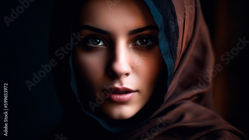 Portrait of a beautiful arabic woman in a veil. Generative AI