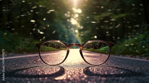 Journey to a bright future, glasses on the road, generative ai ©  freeprompt