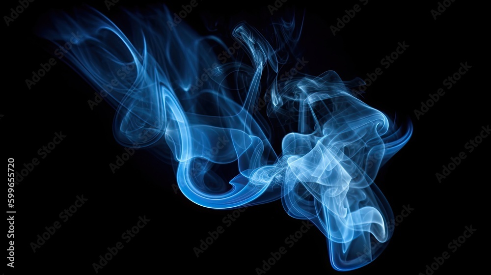 Abstract blue smoke of solid black background. For presentation. Generative AI, Abstract blue smoke of solid black background. For presentation. Generative AI,