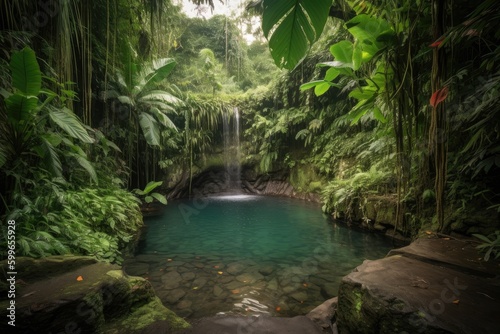 majestic waterfall tumbling into pristine jungle pool  created with generative ai