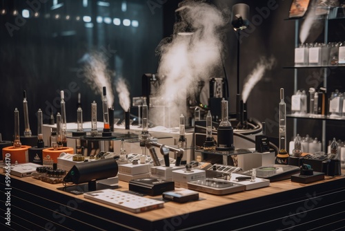 variety of vaporizers and smoking devices on display at store, created with generative ai