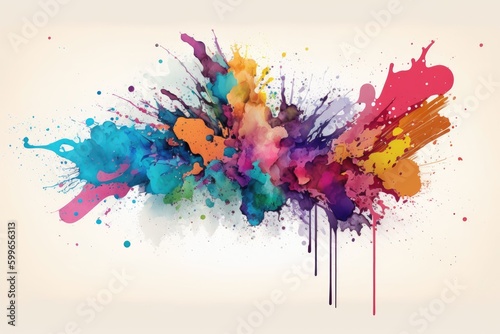Colorful watercolor paint splashes on white background