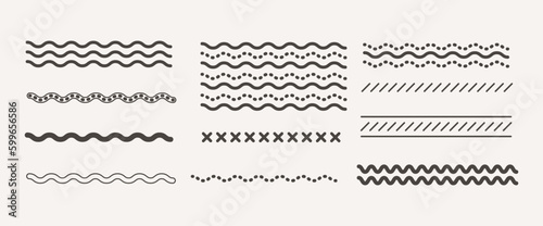 Doodle straight curve and geometric line collection. Set of scribble divider line border. Vector illustration