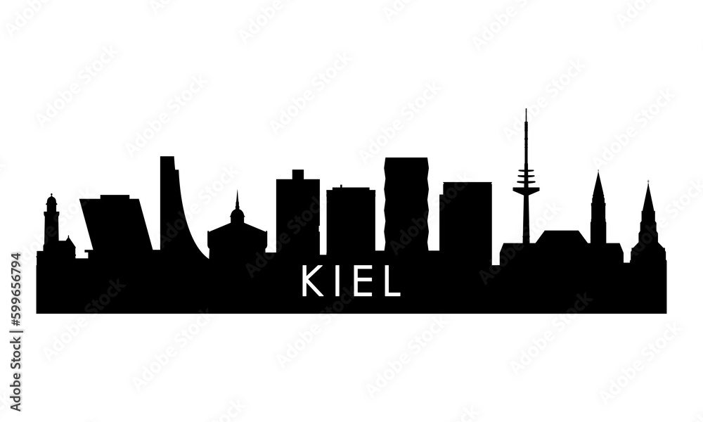 Kiel skyline silhouette. Black Kiel city design isolated on white background.