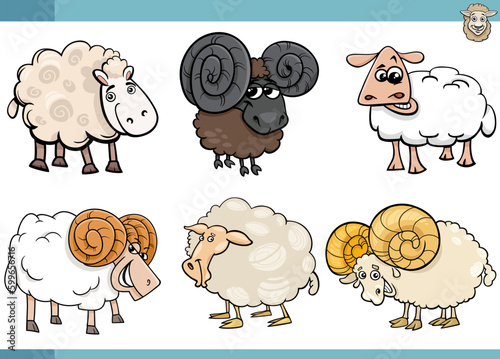 cartoon sheep farm animals comic characters set