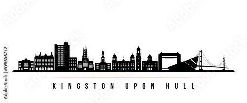 Kingston Upon Hull skyline horizontal banner. Black and white silhouette of Kingston Upon Hull, UK. Vector template for your design.