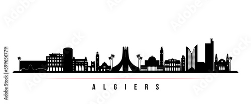 Algiers skyline horizontal banner. Black and white silhouette of Algiers, Algeria. Vector template for your design.