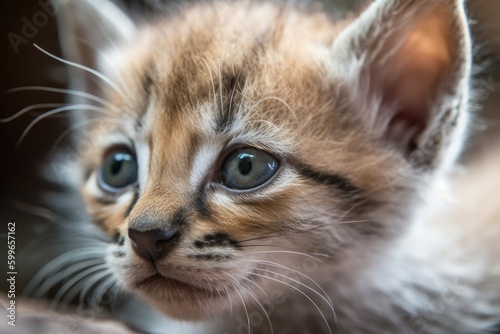 close-up of newborn feline's face, with its whiskers and eyes in focus, created with generative ai © Alfazet Chronicles