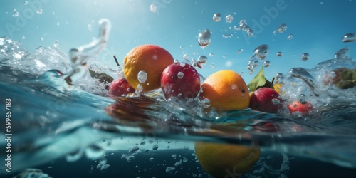 drop food green fruit healthy water orange background fresh strawberry vitamin. Generative AI.