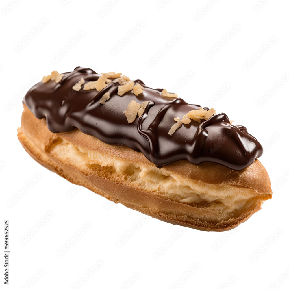 isolated Eclairs, cream-filled, chocolate frosting, chocolate dipped and drizzled, Food-themed, photorealistic illustrations on a transparent background cutout in PNG. Generative AI isolated Eclairs, cream-filled, chocolate frosting, chocolate dipped and drizzled, Food-themed, photorealistic illustrations on a transparent background cutout in PNG. Generative AI