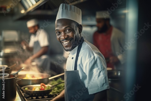 African chef cooking in the kitchen. Generated by AI