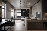 a modern loft, with minimalist lighting and sleek fixtures, created with generative ai