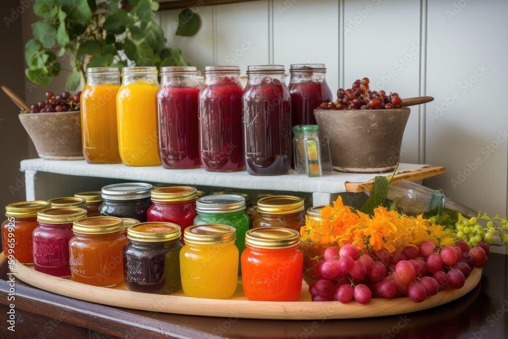 homemade preserves arranged in colorful and elegant display, created with generative ai homemade preserves arranged in colorful and elegant display, created with generative ai