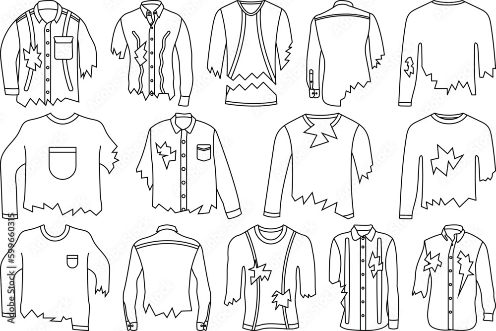 Naklejka premium Ripped Shirt Outline Bundle,Clip Art