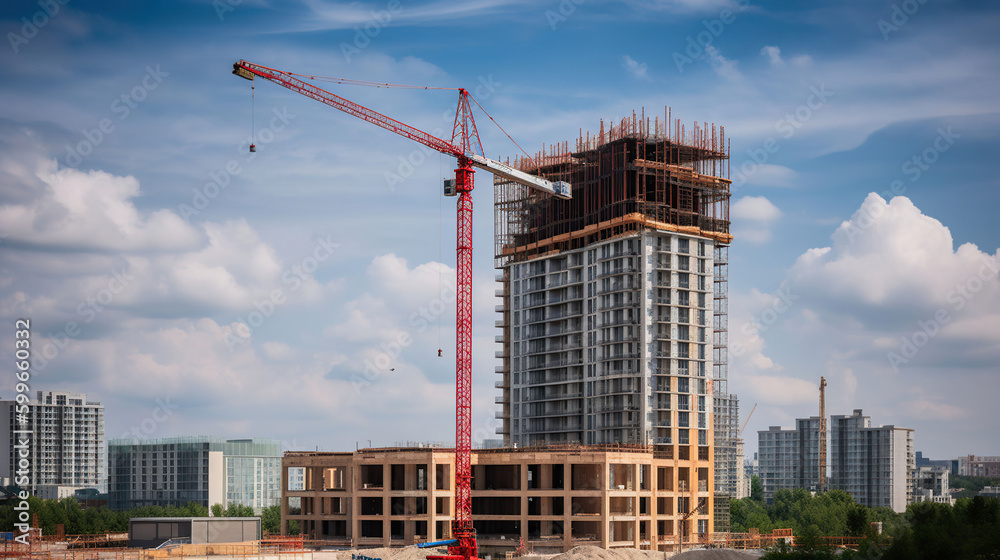 The Crane tower in construction site of a high-rise condominium, AI Generative The Crane tower in construction site of a high-rise condominium, AI Generative