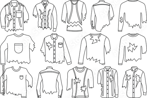 Ripped Shirt  Outline Bundle,Clip Art