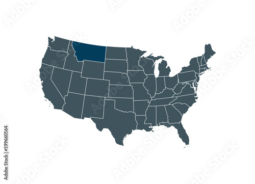 Map of Montana on USA map. Map of Montana highlighting the boundaries of the state of Montana on the map of the United States of America.