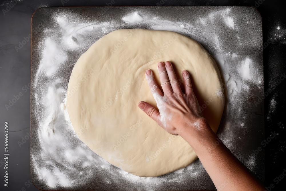 pizza dough being rolled out into a flat circle, ready to be topped and baked, created with generative ai pizza dough being rolled out into a flat circle, ready to be topped and baked, created with generative ai