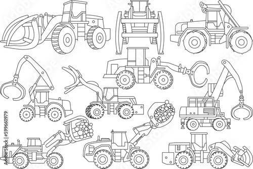 Log Loader Outline Bundle,Clip Art
